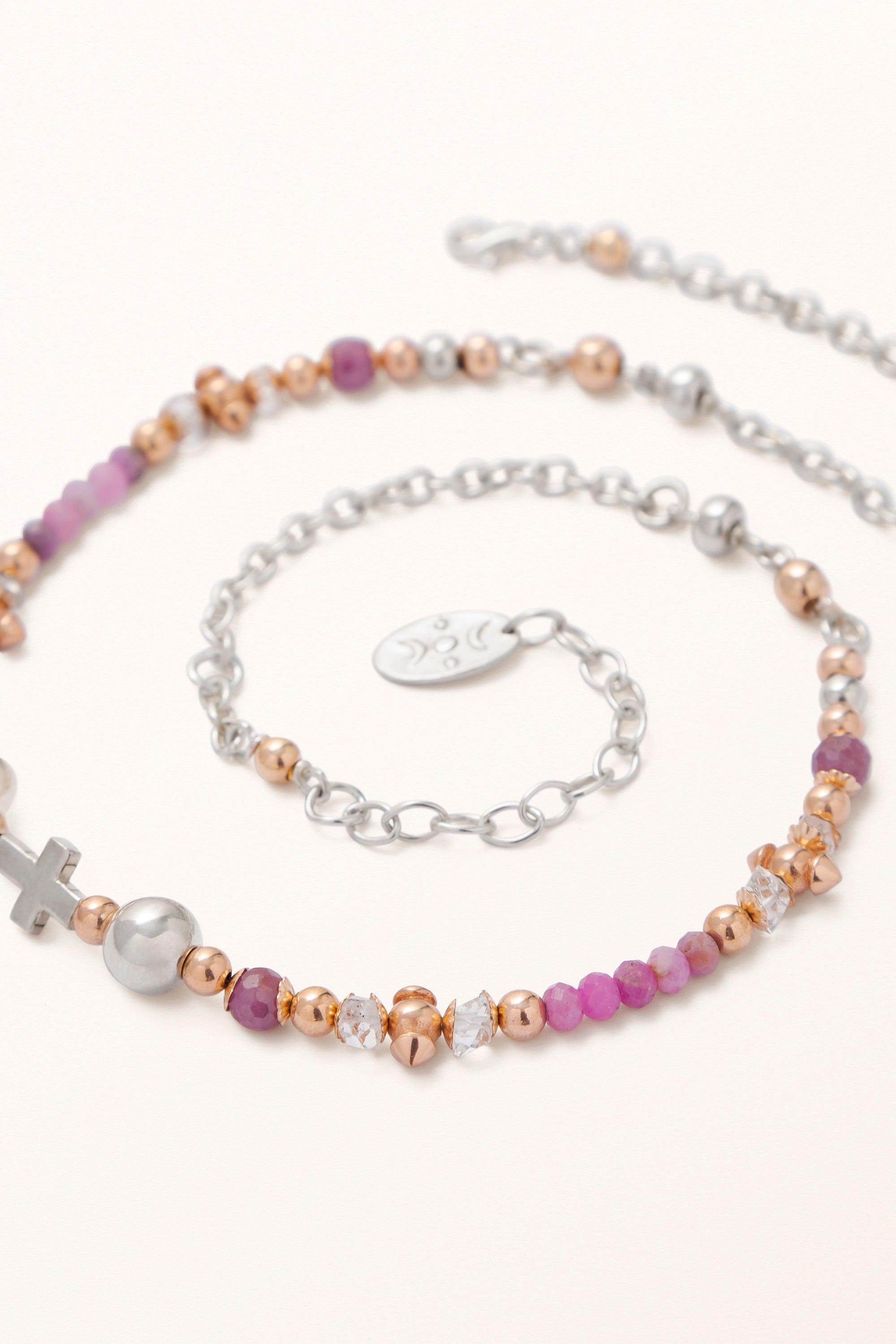 Fires of Valor Necklace • Cross on Ruby & Herkimer Diamonds - Melana | Jewels for the Journey