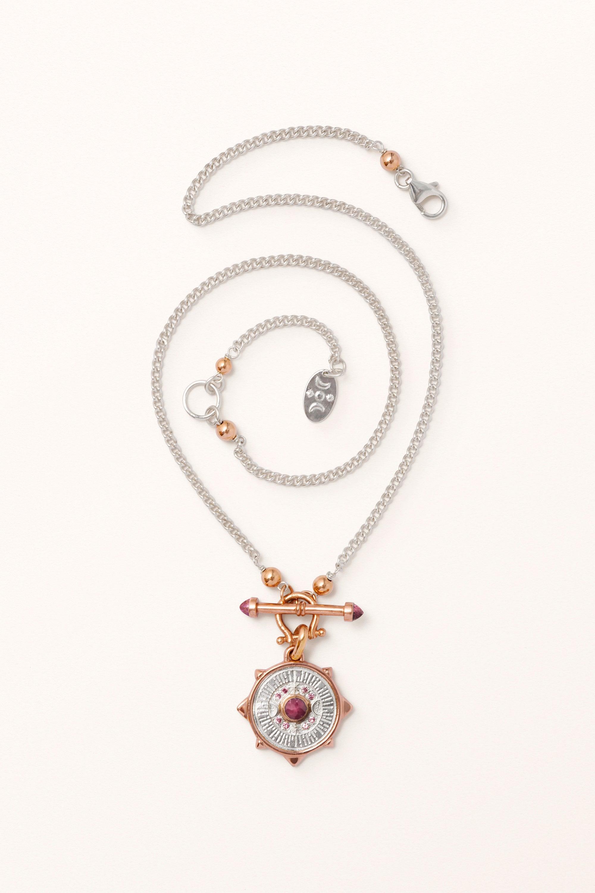 Nature's Timepiece Necklace • Anima Mundi Universe Coin & Ruby Double-Terminated Wand - Melana | Jewels for the Journey