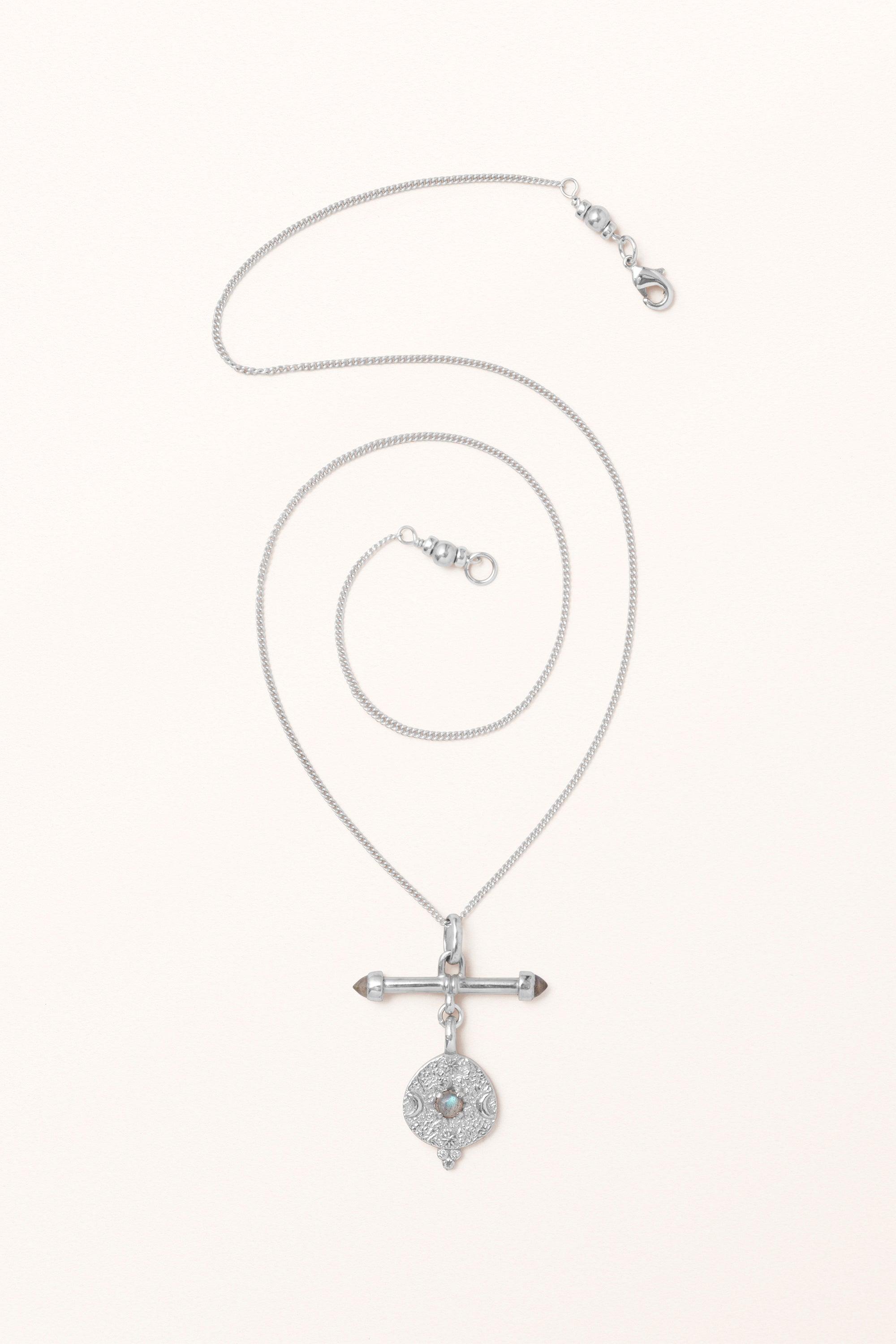 Anima Mundi Necklace | Double-Terminated Labradorite Wand with Labradorite Coin - Melana | Jewels for the Journey