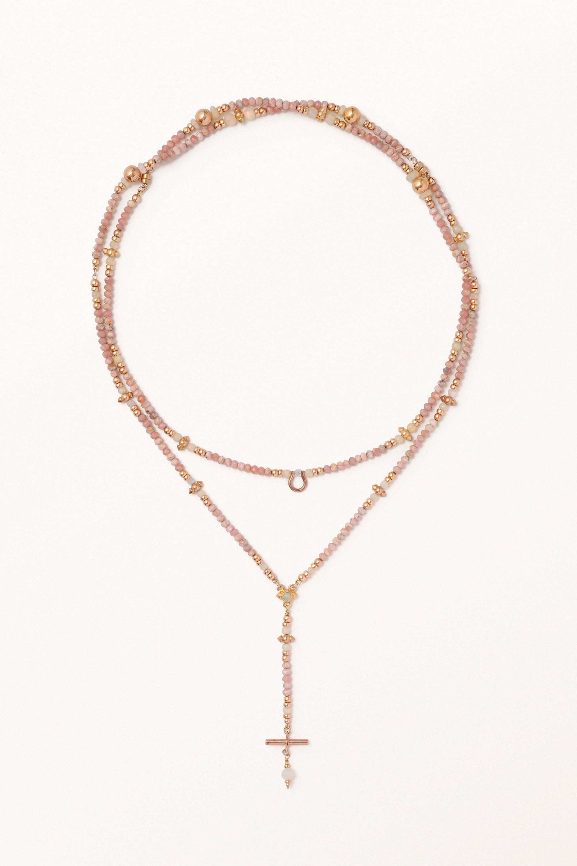 Ascension Sautoir • Gold Vermeil Fob on Rhodochrosite & White Opals - Melana | Jewels for the Journey