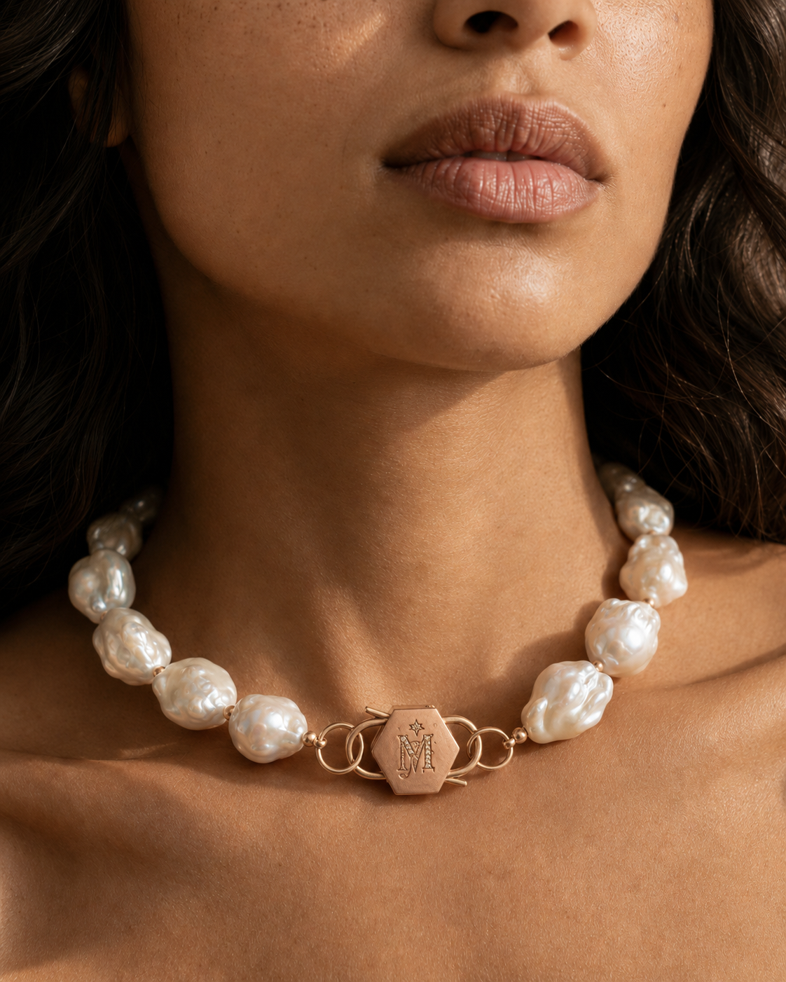 Baroques of Becoming | Baroque Pearl & Hexagon Lock Necklace