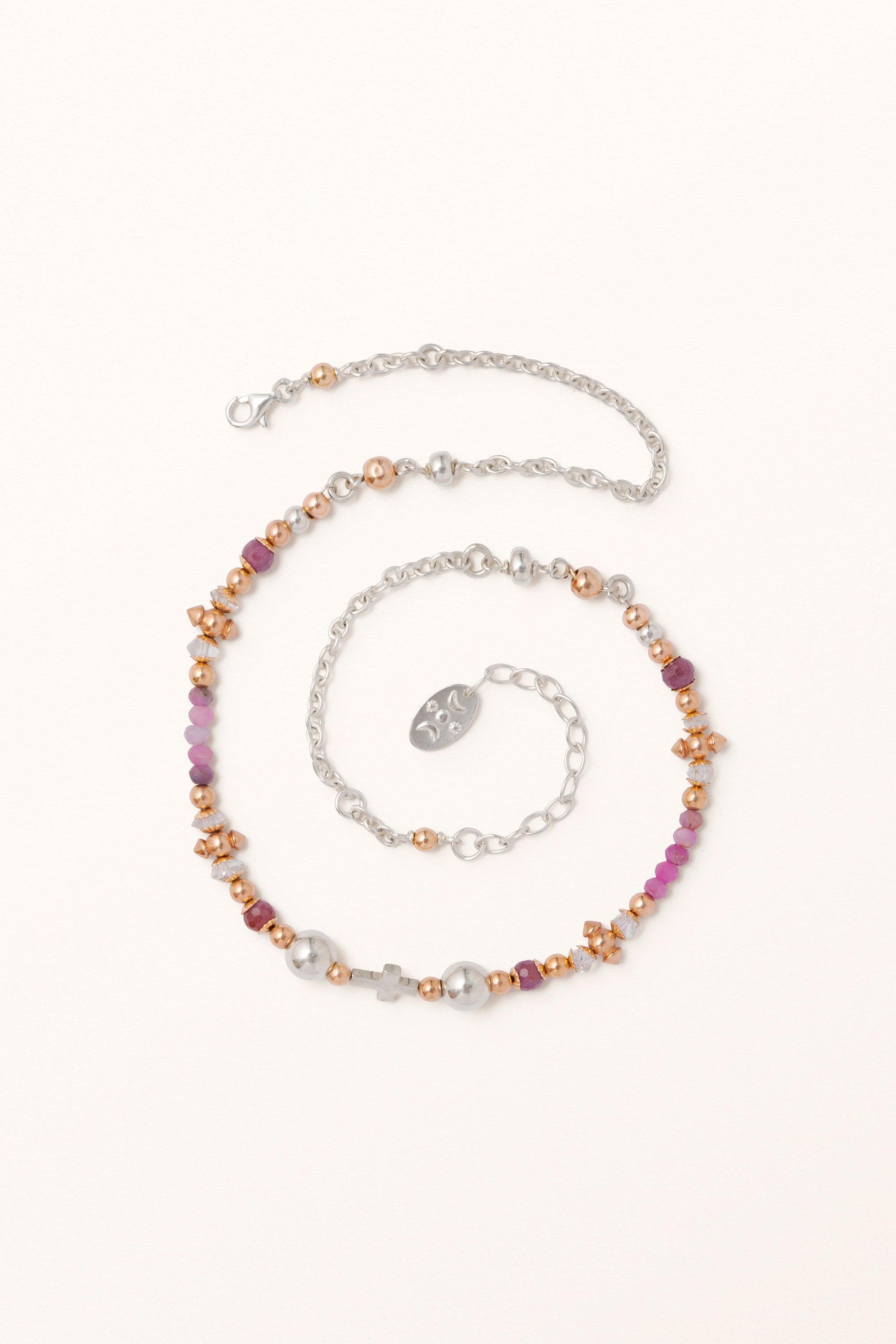 Fires of Valor Necklace • Cross on Ruby & Herkimer Diamonds - Melana | Jewels for the Journey