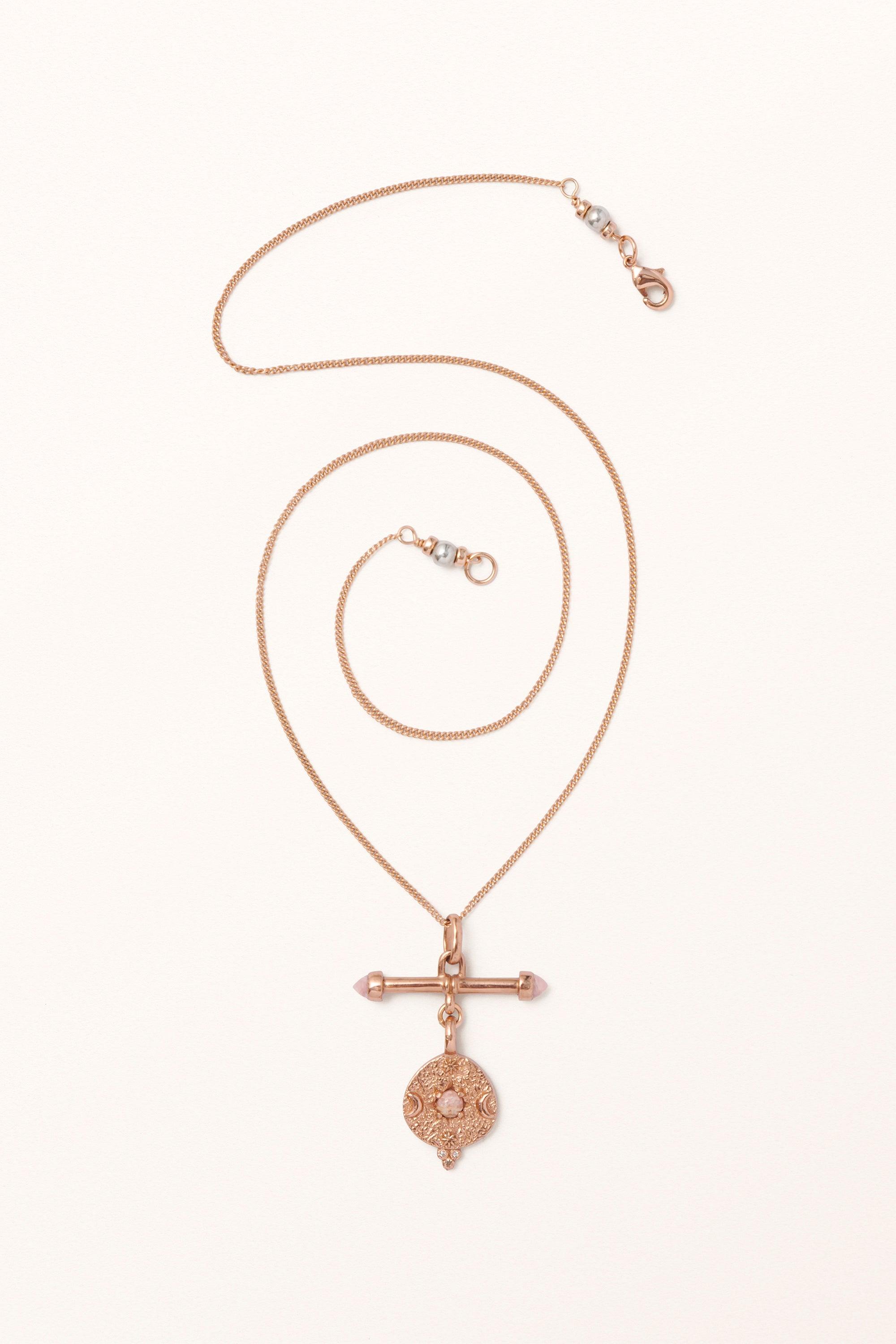 Anima Mundi Necklace | Double-Terminated Rhodochrosite Wand with Rhodochrosite Coin - Melana | Jewels for the Journey