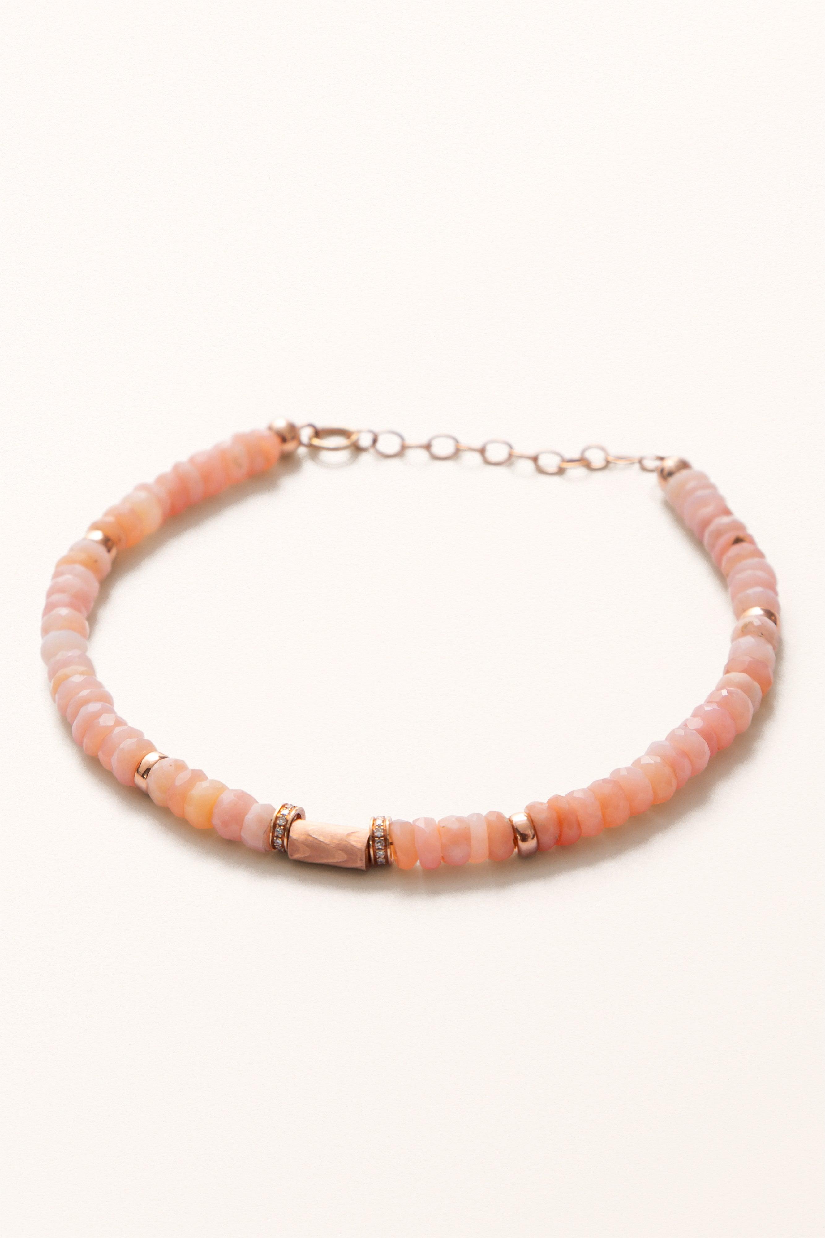 Pretty Pastel Thing | Solid Gold Diamond Rondelles & Satin Tube on Pink Opals - Melana | Jewels for the Journey