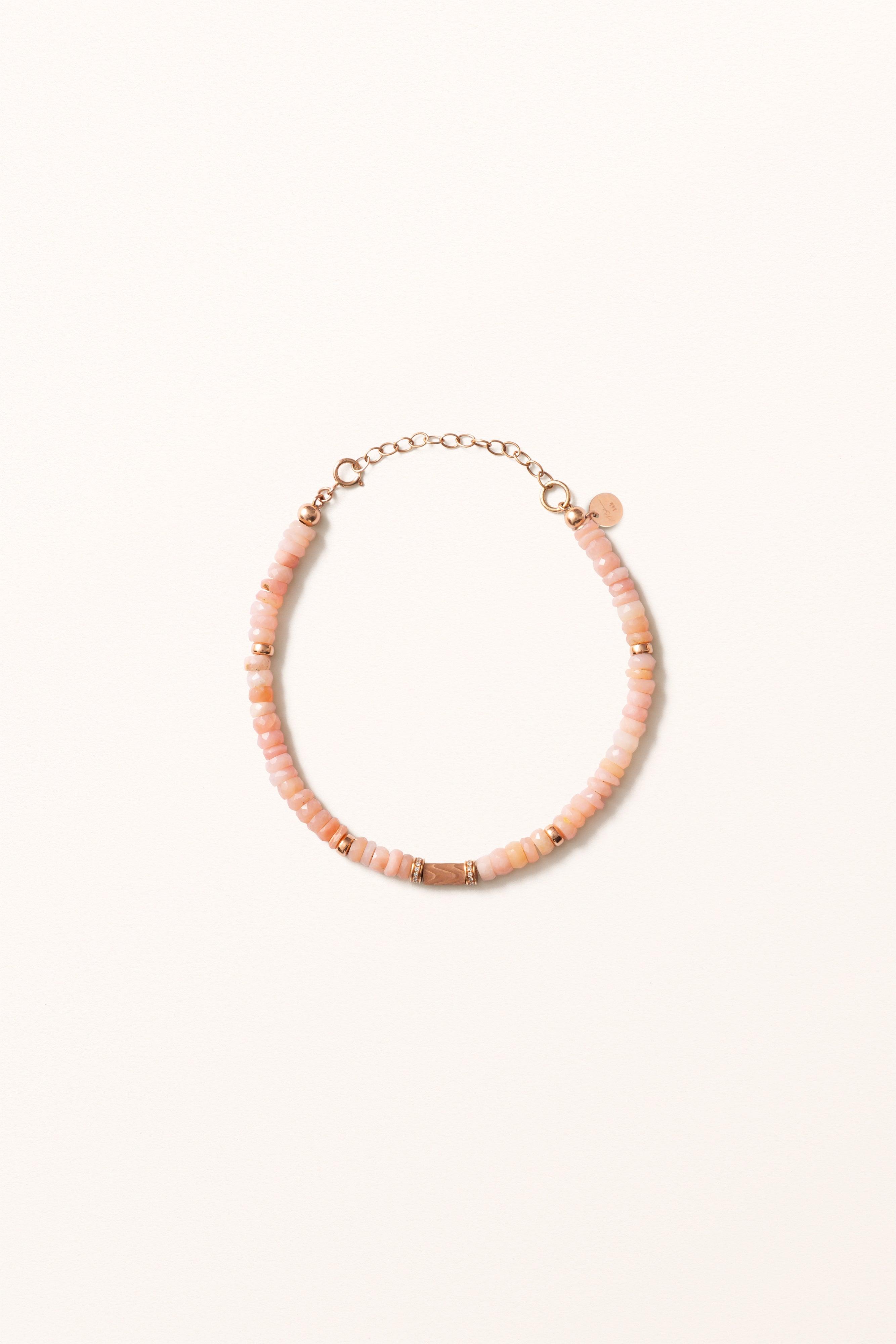 Pretty Pastel Thing | Solid Gold Diamond Rondelles & Satin Tube on Pink Opals - Melana | Jewels for the Journey