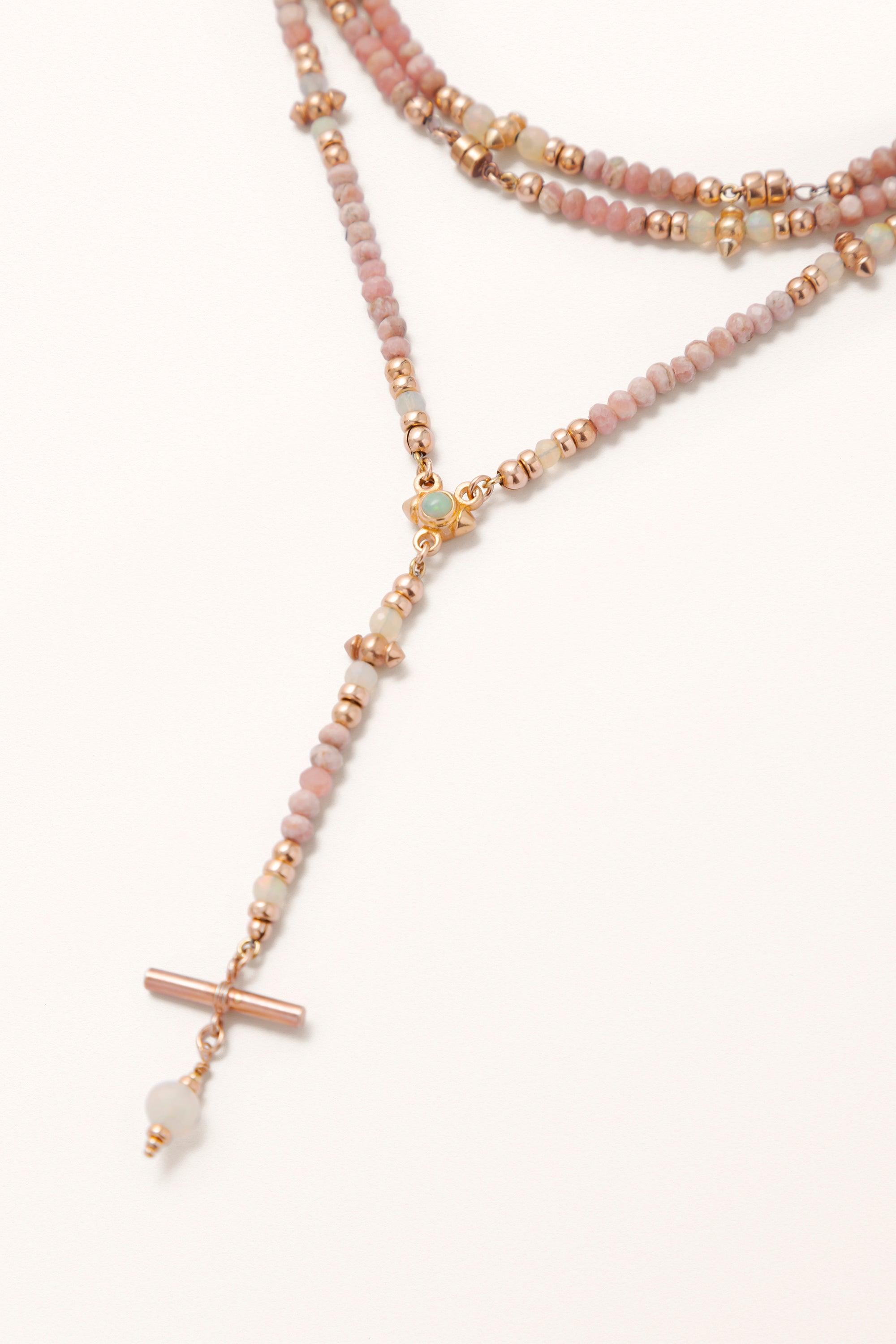 Ascension Sautoir • Gold Vermeil Fob on Rhodochrosite & White Opals - Melana | Jewels for the Journey
