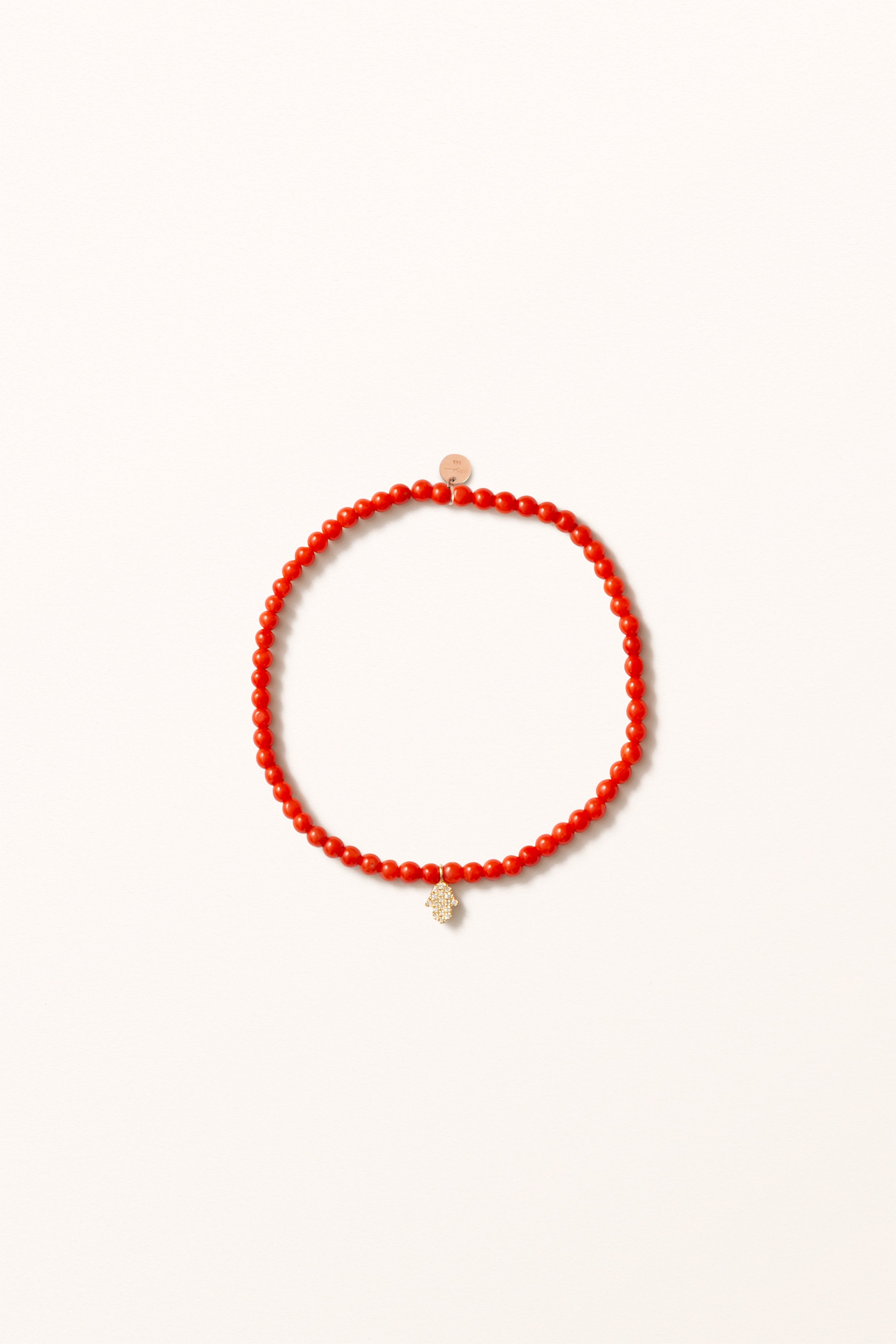 LTDE24 Nº 008 — Kindled Womb | Red Coral Gold & Diamond Hamsa Beaded Bracelet