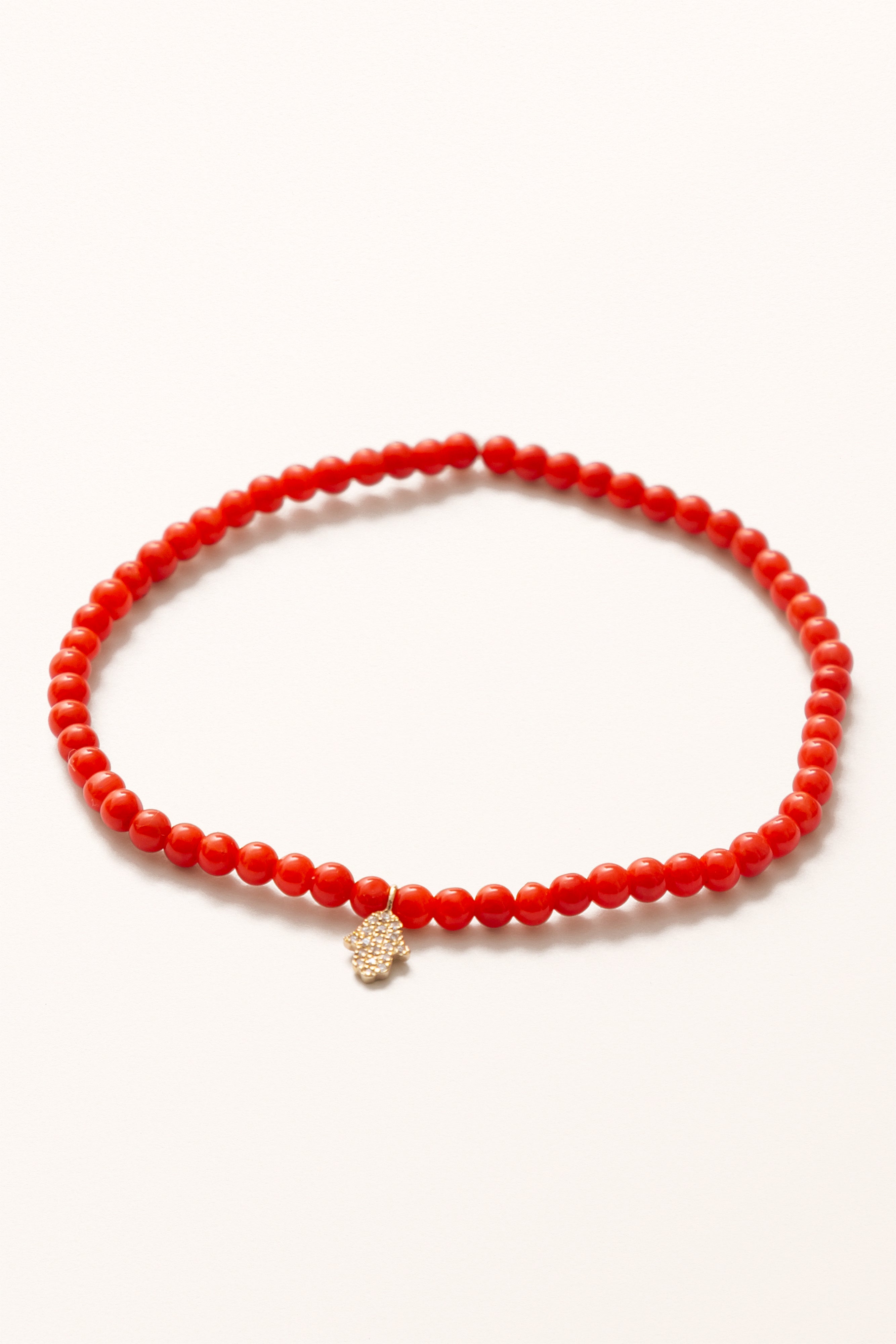 LTDE24 Nº 008 — Kindled Womb | Red Coral Gold & Diamond Hamsa Beaded Bracelet