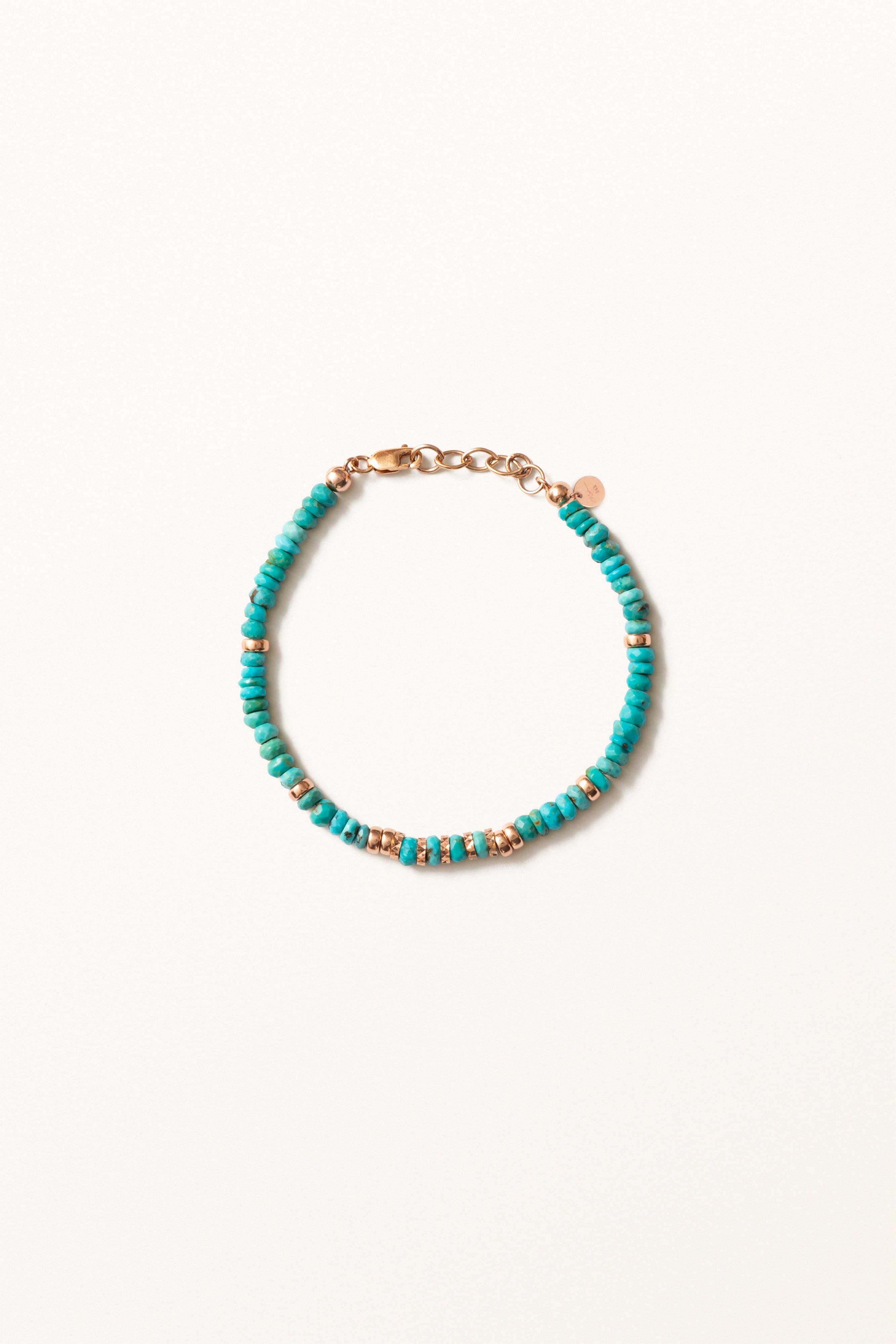 Turquoise Treasure | Solid Gold Diamond Laser Rondelles on Turquoise - Melana | Jewels for the Journey