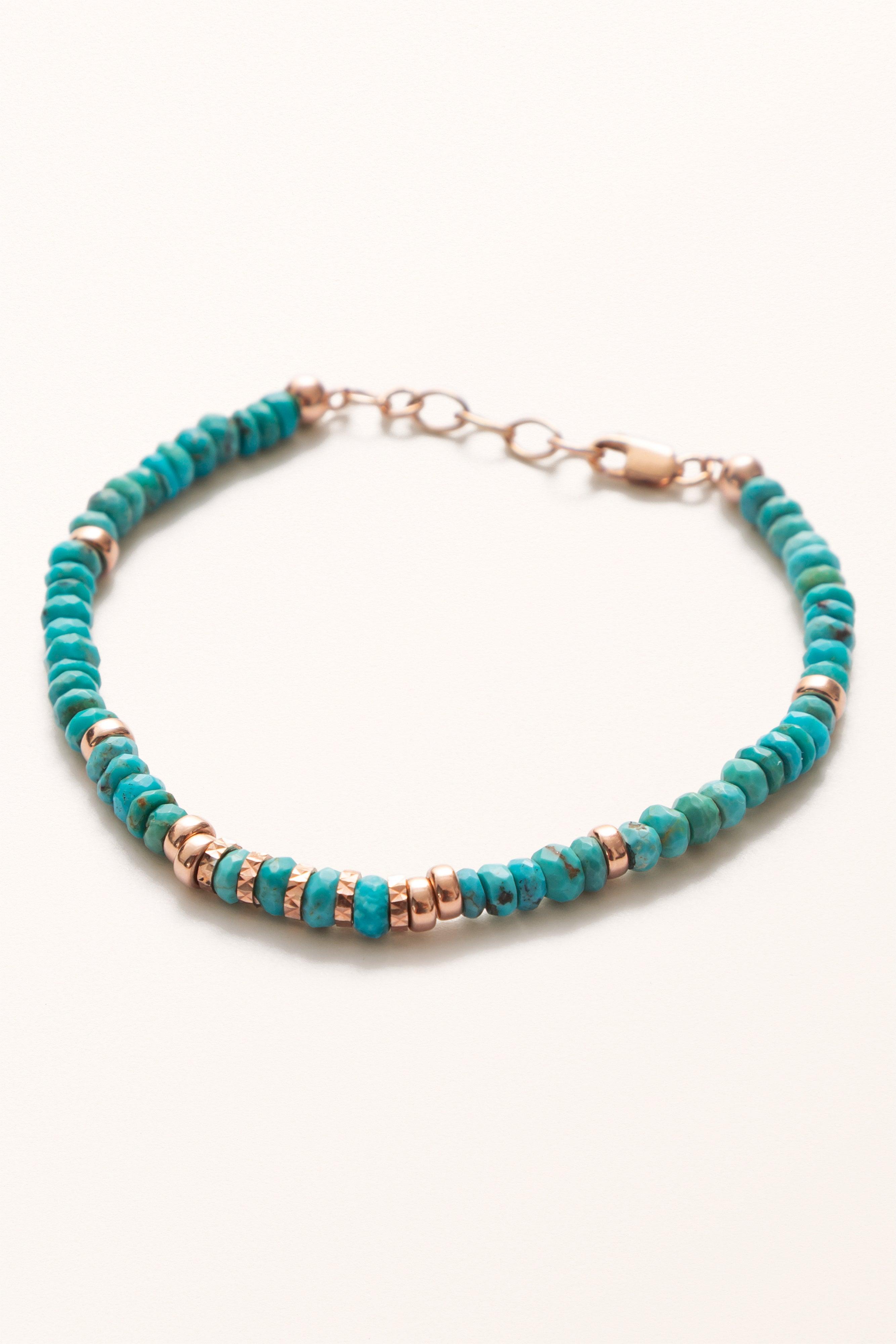 Turquoise Treasure | Solid Gold Diamond Laser Rondelles on Turquoise - Melana | Jewels for the Journey