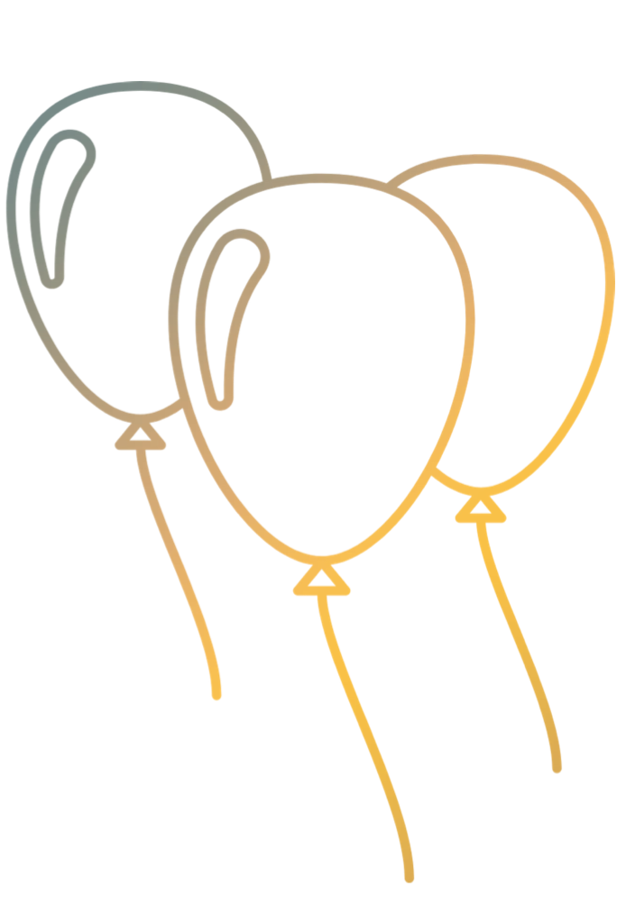 Joyful balloon motif representing celebration and new beginnings.