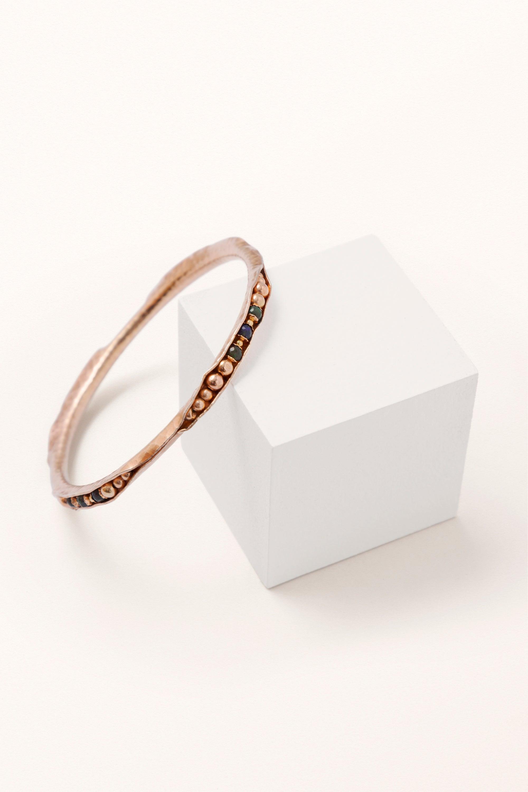 Shadow Dance Bangle | Black Opal & Egyptian Hammered Vermeil for Shadow Work - Melana | Jewels for the Journey