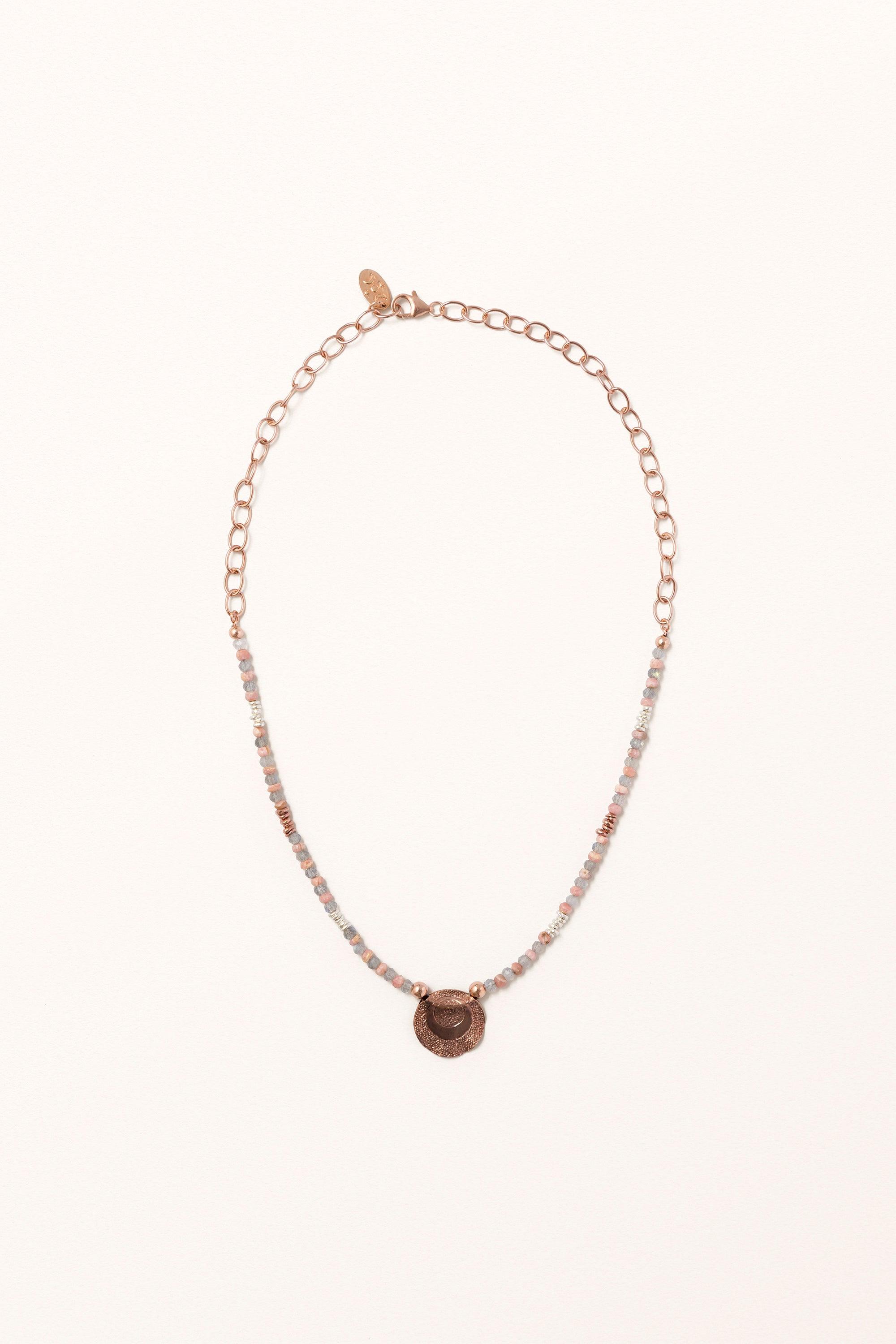 Tribal Tribute • Tribal Coin on Rhodochrosite & Labradorite Necklace - Melana | Jewels for the Journey