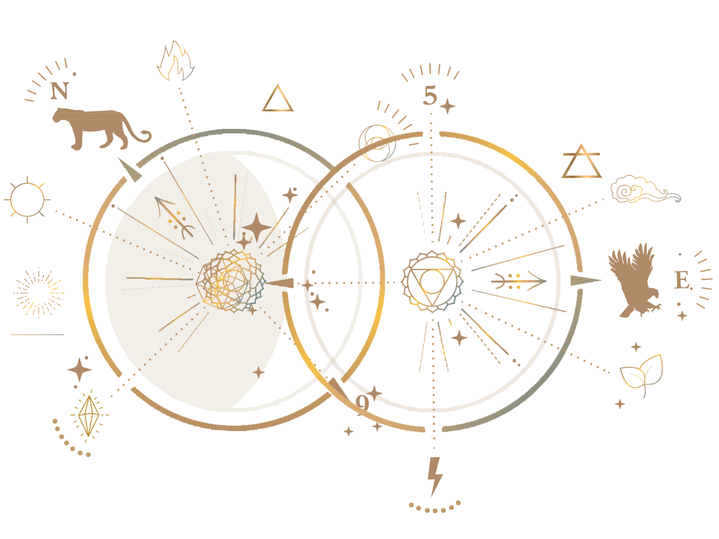 Illustration of the Lioness of North and Eagle of East sigils merging symbolizing strength, courage, wisdom, and transformation from the Anima Mundi ~ Wheel of Life™