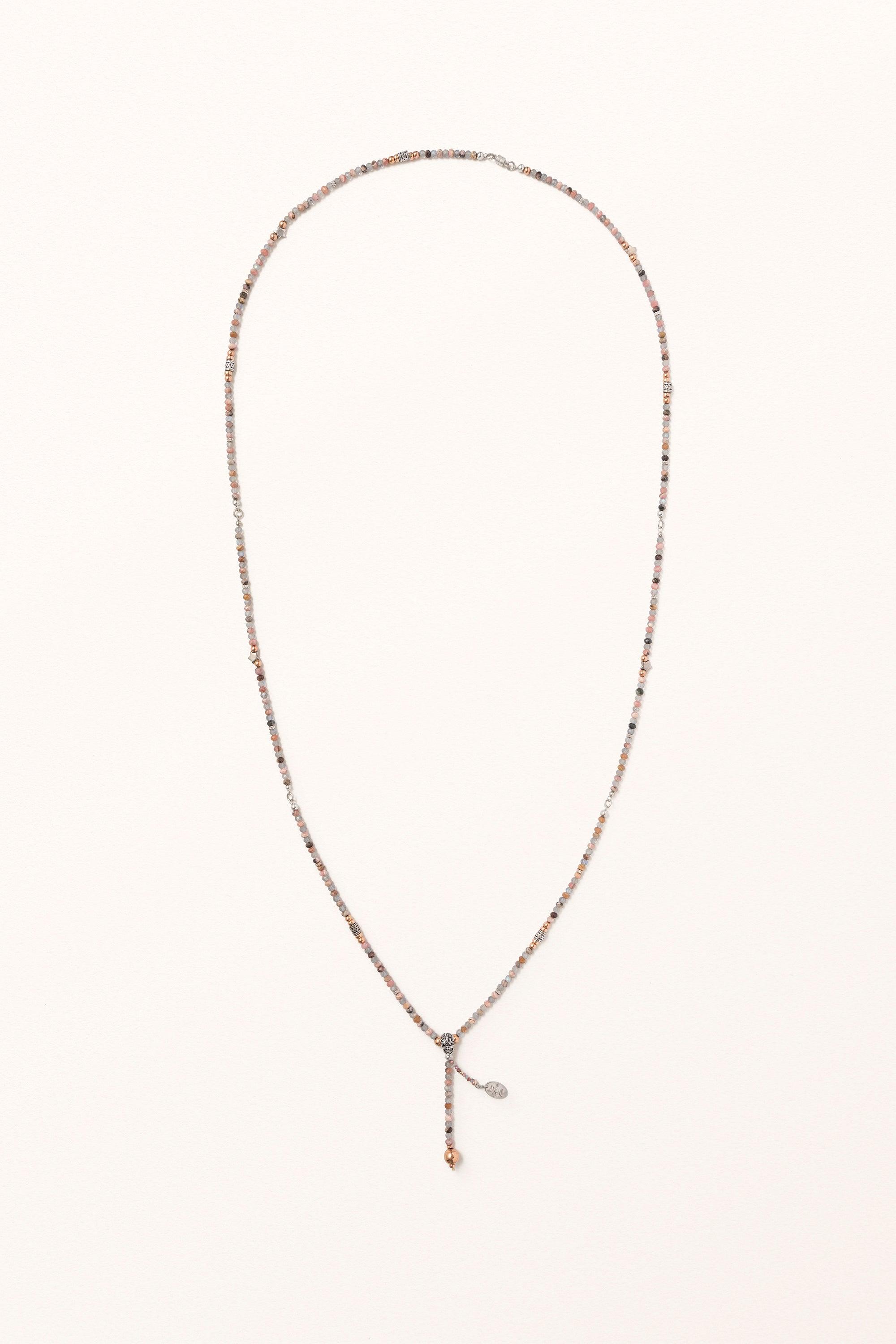 Immortality Sautoir • Solid Silver Skull on Rhodochrosite & Labradorite - Melana | Jewels for the Journey