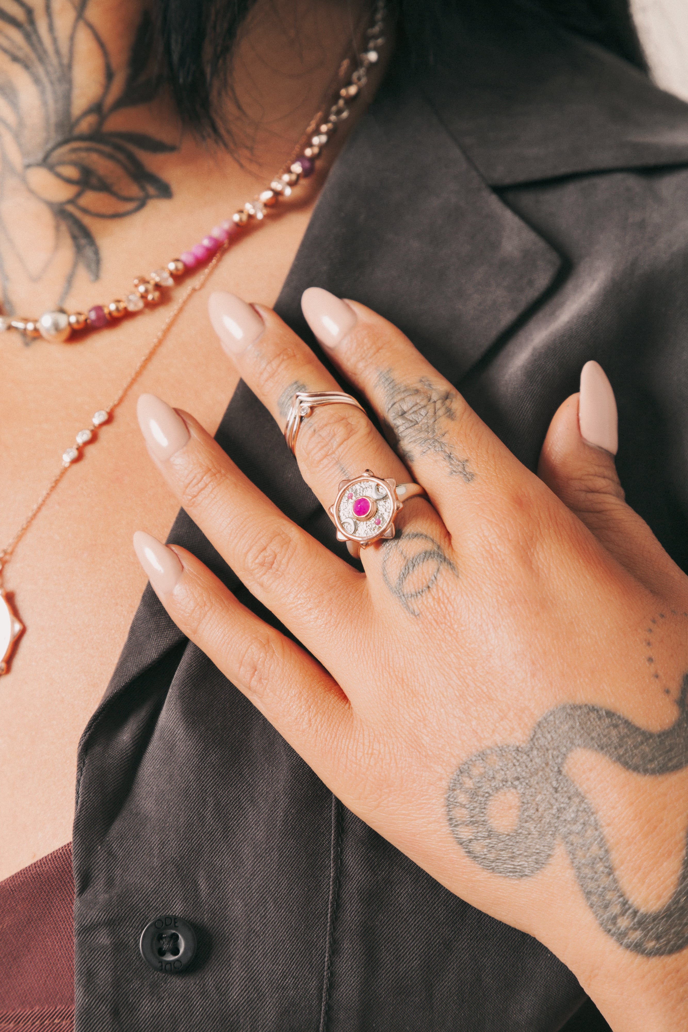 SS24 Nº 002 — Mini Nature’s Timepiece | Rhodochrosite Compass Coin Ring