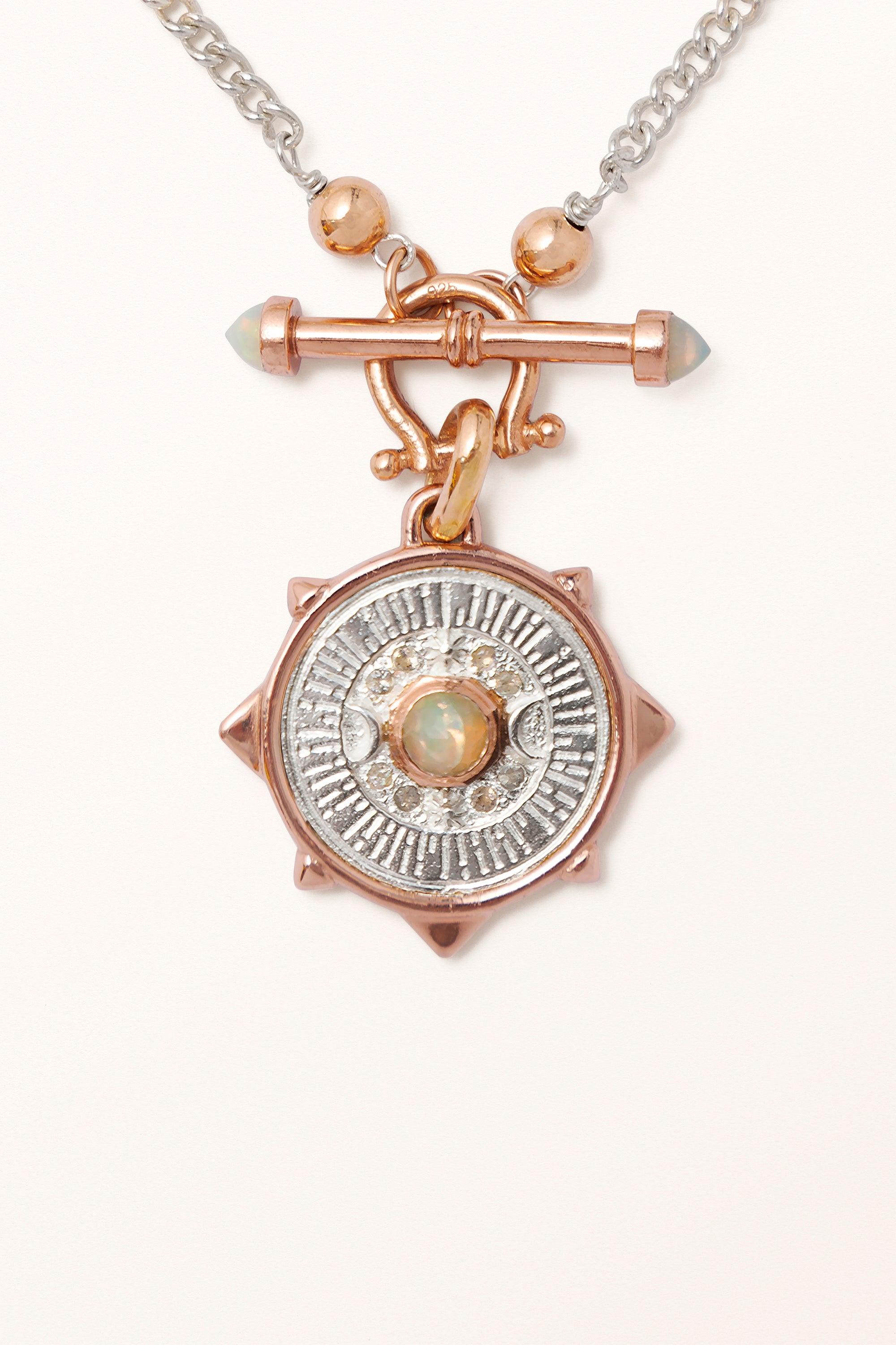 Nature's Timepiece Necklace • Anima Mundi Universe Coin & Opal Double-Terminated Wand - Melana | Jewels for the Journey