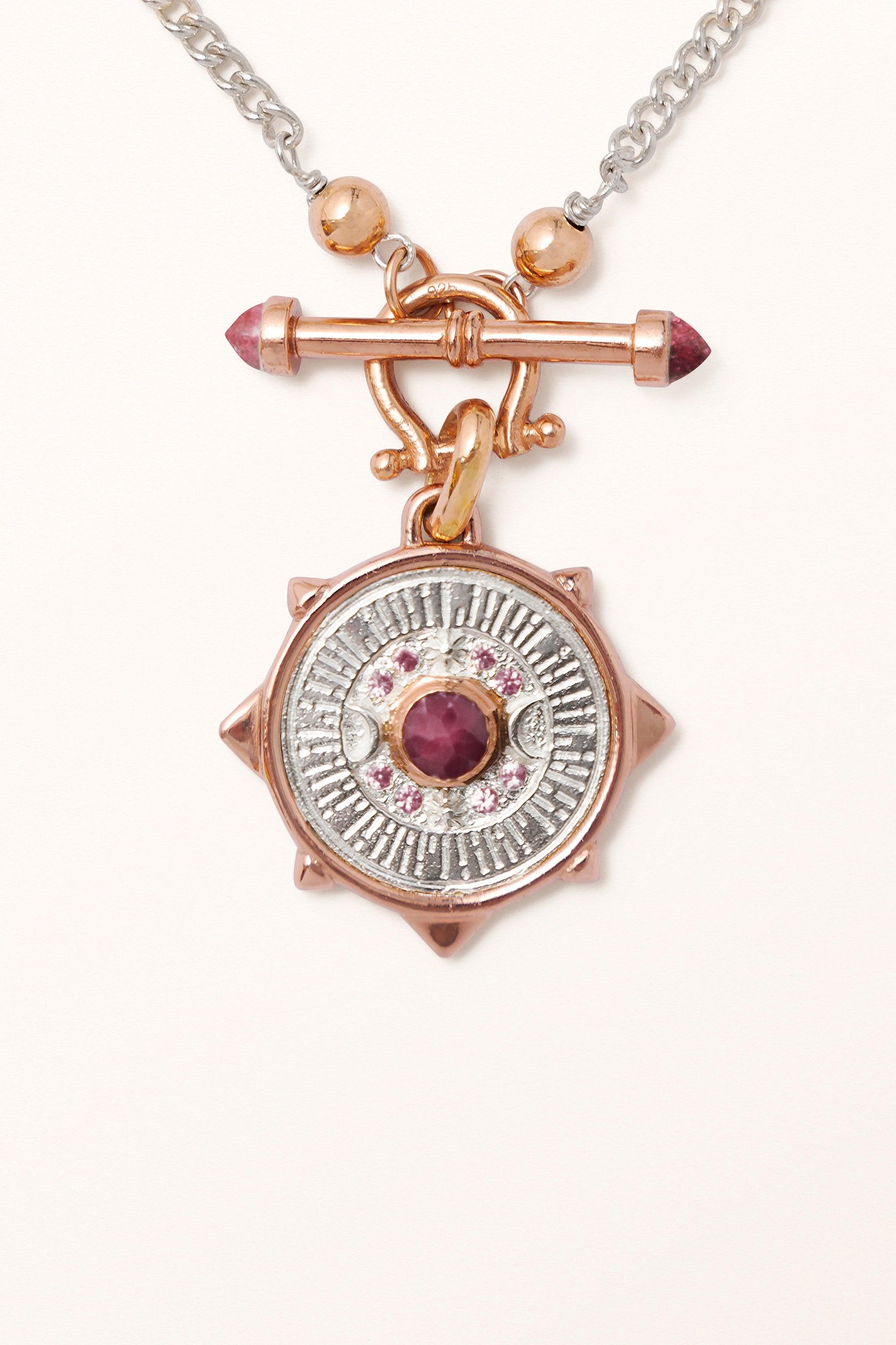 Nature's Timepiece Necklace • Anima Mundi Universe Coin & Ruby Double-Terminated Wand - Melana | Jewels for the Journey